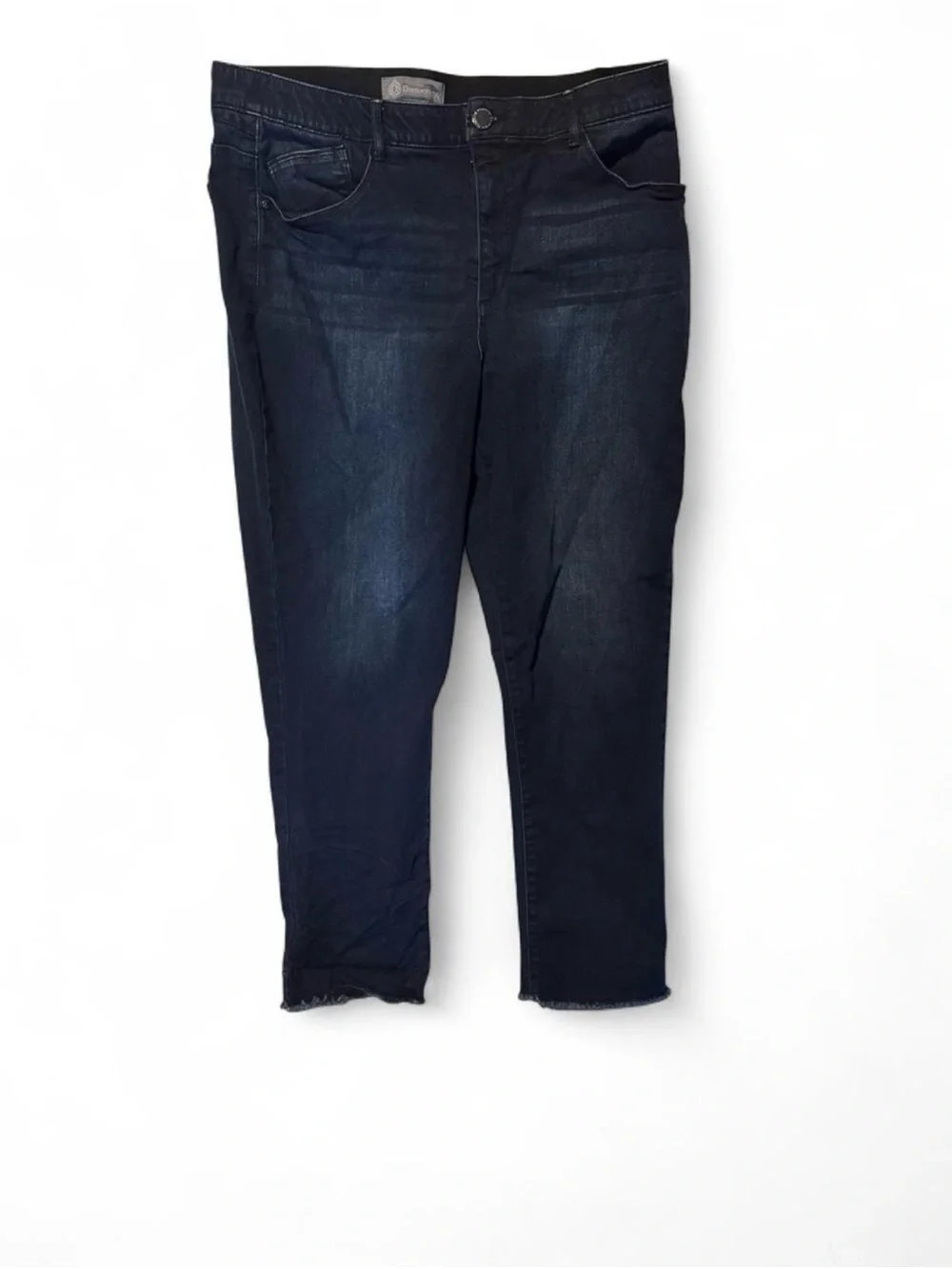 Democracy Ab Solution Straight Leg Jeans Dark Wash Fray Hem Plus Size 16